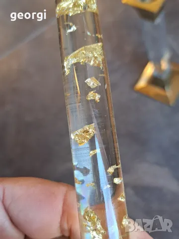 бронзов свещник с декоративна свещ със златни люспи  7/4, снимка 12 - Декорация за дома - 49820492