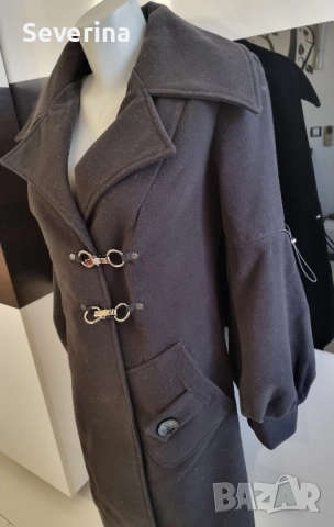 Уникален дизайн, ново наситено черно палто , снимка 6 - Палта, манта - 52430863