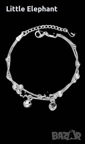 Сребърна гривна,double handed,топчета и звънчета/нова