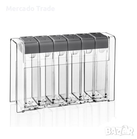 Комплект буркани за подправки Mercado Trade, Пластмаса, Прозрачен капак, 6 бр., Сив, снимка 2 - Кутии за съхранение - 41268333