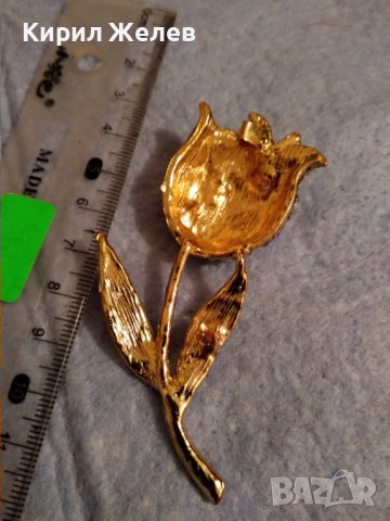 ПОЗЛАТЕНА ФЛОРАЛНА АР НУВО СТИЛ КРИСТАЛНА БРОНЗОВА БРОШКА ЦВЕТЕ / ЛИПСВА й ИГЛАТА! 37035, снимка 4 - Други - 39934790