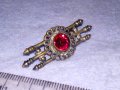 СТАРИННА СКЪПОЦЕННА ПОСРЕБРЕНА АЖУРНА РЕТРО БРОШКА с ЮВЕЛИРНО РЪЧНО ФАСЕТИРАН КАМЪК ГРАНАТ 38599, снимка 8