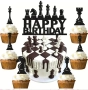 шах шахматни фигури Happy Birthday топер топери украса за торта мъфини кексчета парти декор рожден д, снимка 1