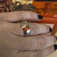Рядък сребърен пръстен с оранжев сапфир , снимка 2 - Пръстени - 41808450