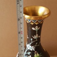 Красива 19ти век Китайска Клазоне бронзова клетъчен емайл ваза, снимка 12 - Вази - 42262468