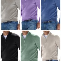 Топ мъжки ежедневен пуловер с V-образно деколте и цип, 10цвята - 023, снимка 1 - Пуловери - 39111155