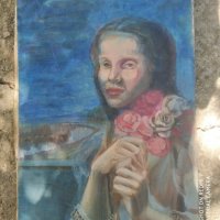 стара картина-жена с рози, снимка 1 - Картини - 33887326
