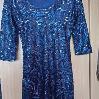 Синя рокля с пайети S, снимка 5 - Рокли - 40215290