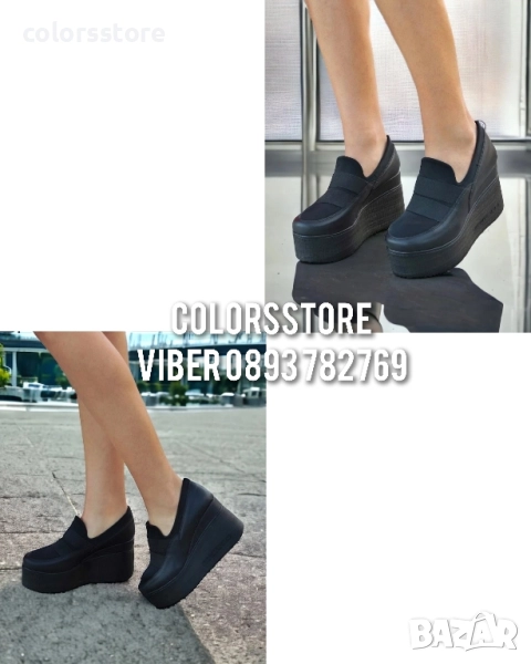 Обувки на платформа - черна кожа - 150K , снимка 1