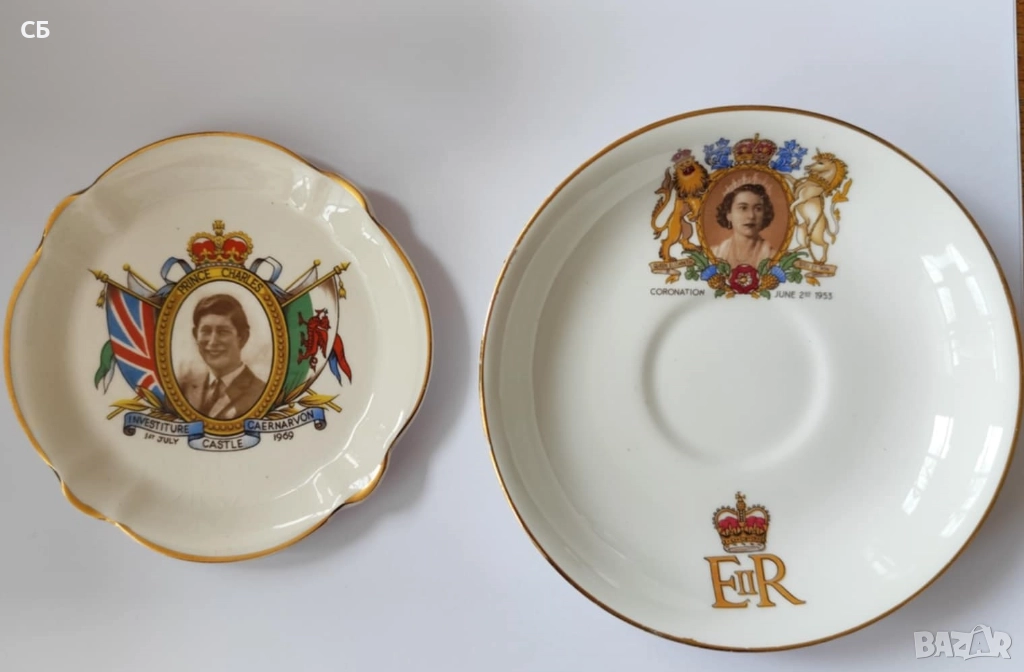 Британски кралски сувенирни чинийки в чест на Елизабет II и принц Чарлз, снимка 1