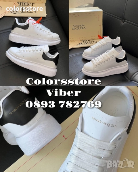 Бели кецове Alexander McQueen-черна пета/BR89p, снимка 1
