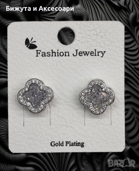 Нежни обеци по ухото обеци с кристали и родий M30423-3, снимка 1