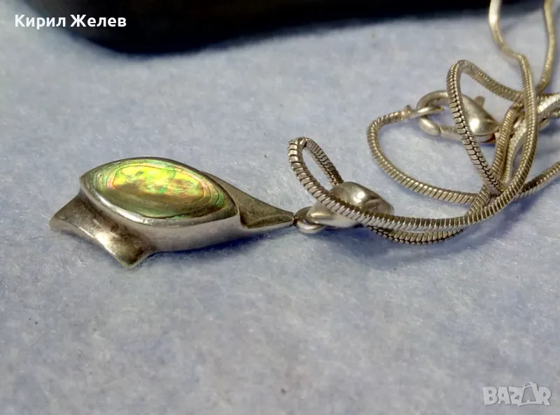 НЕЖНО СРЕБЪРНО ЛАНЧЕ КОЛИЕ със СРЕБЪРЕН ПЕНДАНТ СРЕБРО 925 с КРАСИВ КРАЛСКИ СЕДЕФ 49759, снимка 1