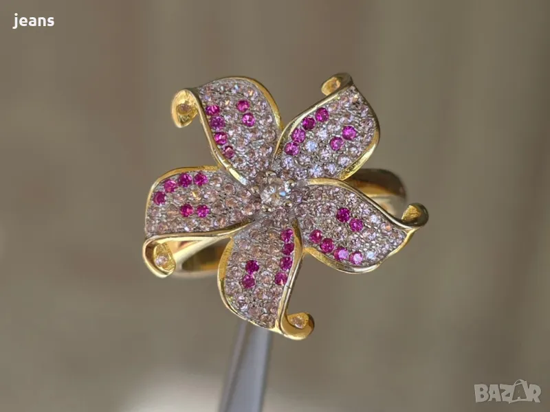 Сребърен 925 пръстен и висулка с позлата 17562, снимка 1