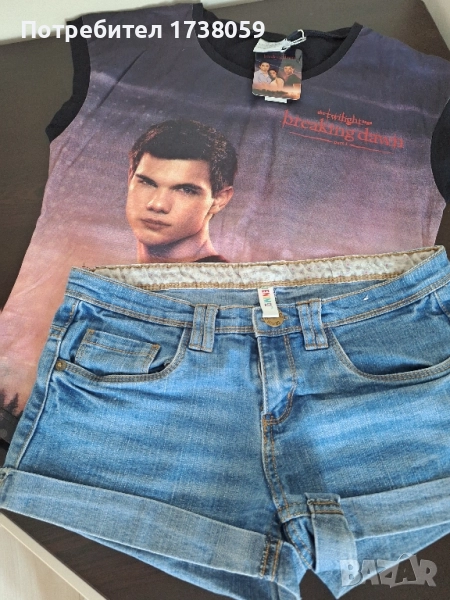 Дамски къси панталони и нова тениска, снимка 1
