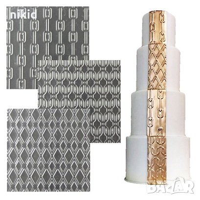 3 бр щампи ромбове вериги текстури големи релефни текстурни пластмасови стенсил подложки отпечатък, снимка 1