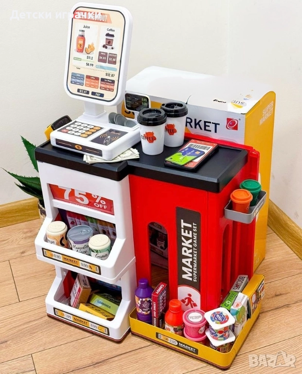 Детски супермаркет със скенер и касов апарат, със светлини и звуци, магазин , снимка 1