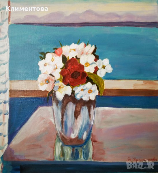 Натюрморт "Бели цветя", снимка 1