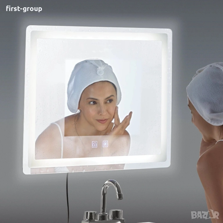 Огледало за баня с Трицветна LED подсветка и Функция против запотяване, снимка 1