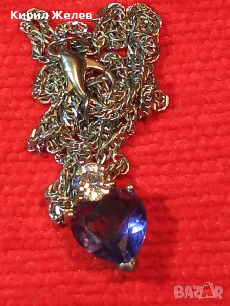 САПФИРЕНО НЕЖНО КРАСИВО АРТ ДЕКО КОЛИЕ БЛАГОРОДНА СТОМАНА с БЯЛА ПОЗЛАТА и ЦИРКОН 27257, снимка 1