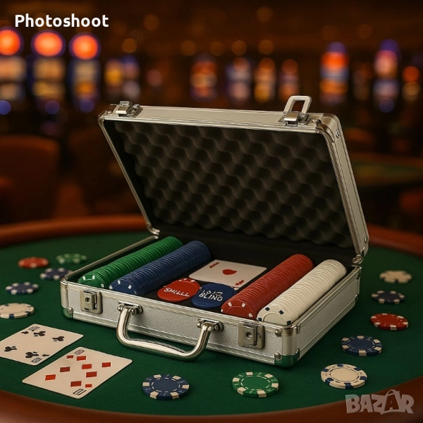 Професионален покер сет в алуминиево куфарче – 200 чипа + аксесоари, снимка 1