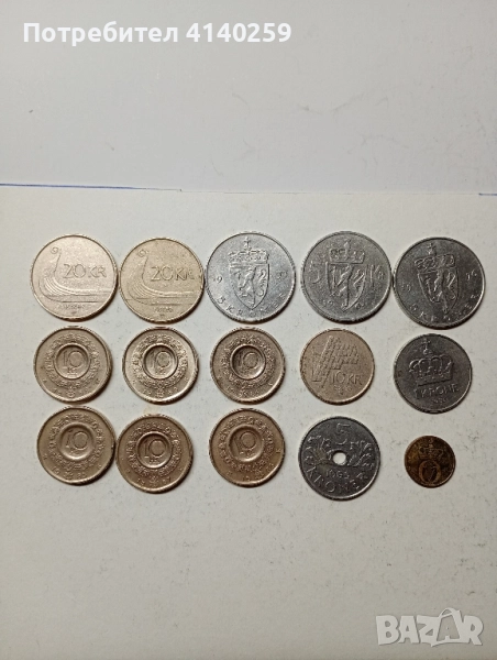 НОРВЕГИЯ МОНЕТИ ЛОТ 20 Крони 1995 г 10 крони 1987 г 5 крони 1976 г , снимка 1