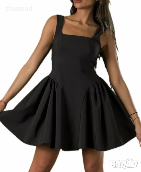 Бонбонеста рокля с панделка черна, снимка 1
