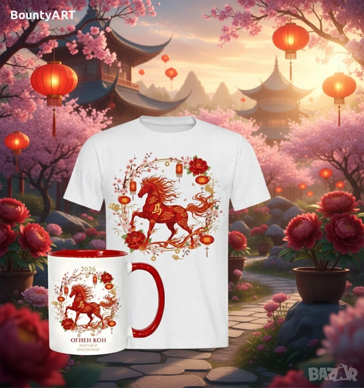 Комплект Тениска и Чаша „Огнен Кон 2026“ – Персонализиран Подарък, снимка 1