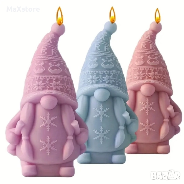 3D Голям Коледен гном с шал Силиконов молд форма за свещи гипс сапун смола , снимка 1