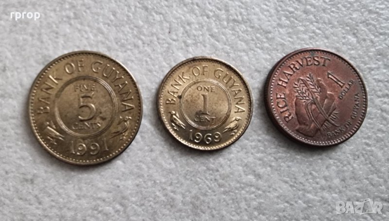 Гвиана. Южна Америка. 1, 5 цента и  1 долар.  3 бройки., снимка 1