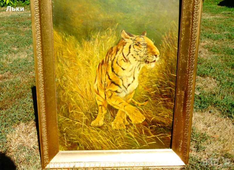 Картина Тигър,масло върху фазер,подпис,рамка. , снимка 1