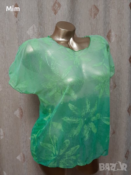 М/ L зелена прозрачна блуза / тениска / с къс ръкав , снимка 1