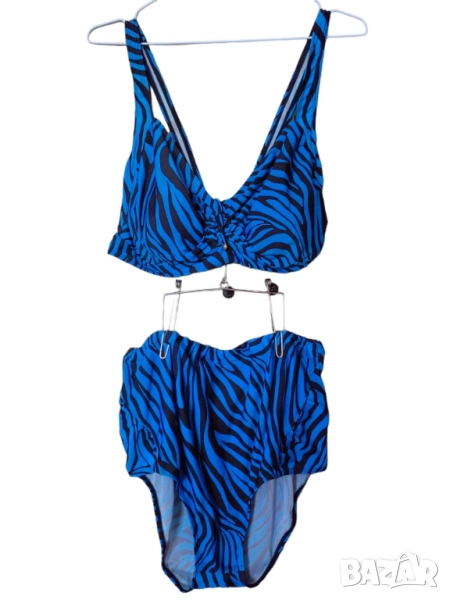 Дамски бански с животинска щампа, 2 части, XXL, Син, снимка 1