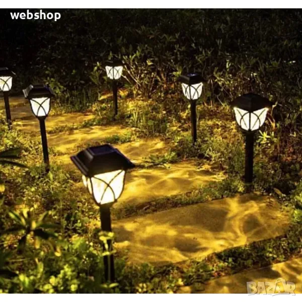 Комплект от 6 x соларни градински лампи тип фенер, черни, снимка 1