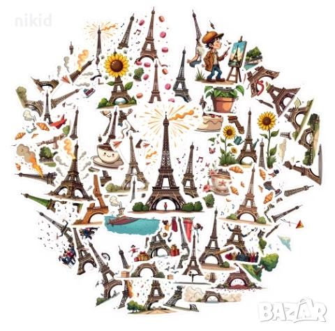 50 бр Айфелова кула самозалепващи лепенки стикери украса декор картонена торта ръчна изработка, снимка 1