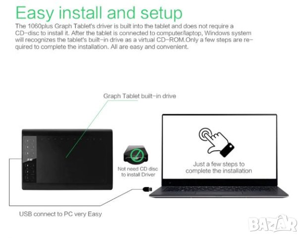 16.5см. 6.5" 36см. 10" Професионален Цифров Графичен Таблет 8192 Нива 233 PPS 5080 LPI Ultra FULL HD, снимка 6 - Таблети - 41318312