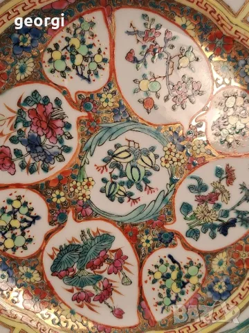 китайска декоративна порцеланова чиния за стена с позлата 7/5, снимка 4 - Декорация за дома - 49867827