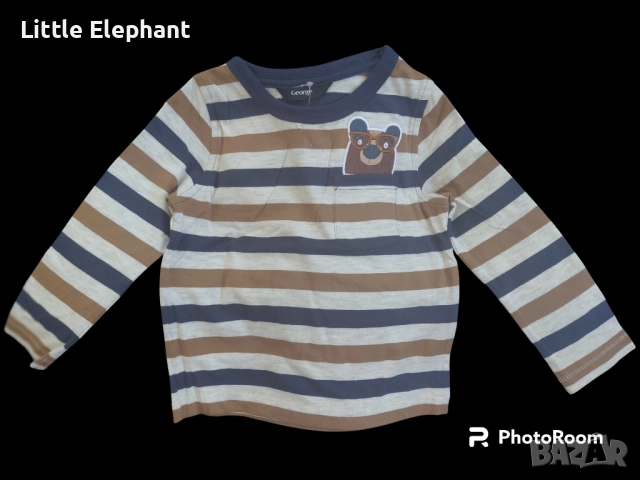 Блузка с дълъг ръкав мече"Smart",райе за 12-18 месечно моменце,Англия/нова