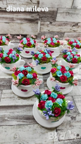Сладурски чашки с нежни цветлета в тюркоаз и розово!!, снимка 6 - Декорация за дома - 53304069