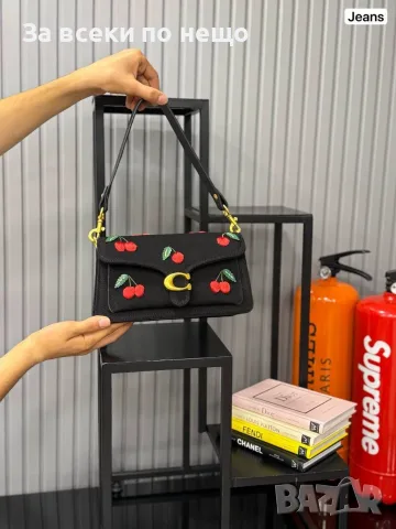 Coach Стилна Дамска Чанта Деним С Черешки И Златисто Лого - Различни Цветове Код SEM-659, снимка 3 - Чанти - 55933635
