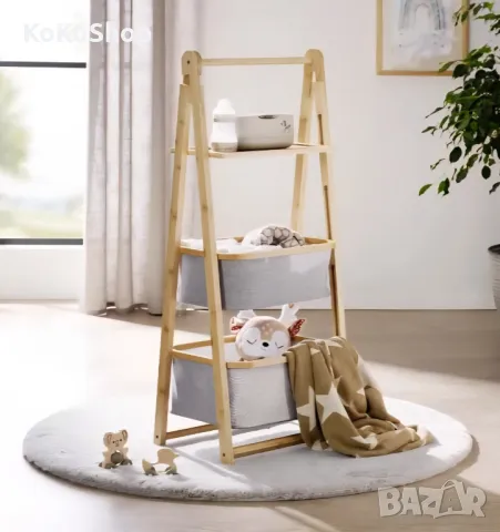Сгъваема бамбукова етажерка за играчки:45.5х107 см. детска етажерка