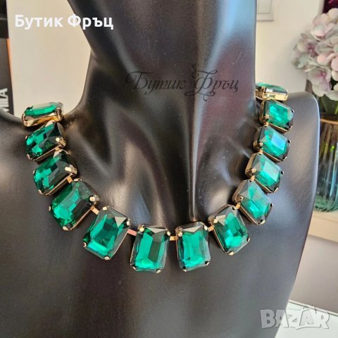 Колие зелени кристали , снимка 2 - Колиета, медальони, синджири - 41739430