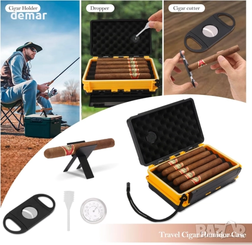 Пътен хумидор за 5 пури (50RG), преносим комплект с нож, стойка, хигрометър и овлажнител, снимка 4 - Други стоки за дома - 52735604