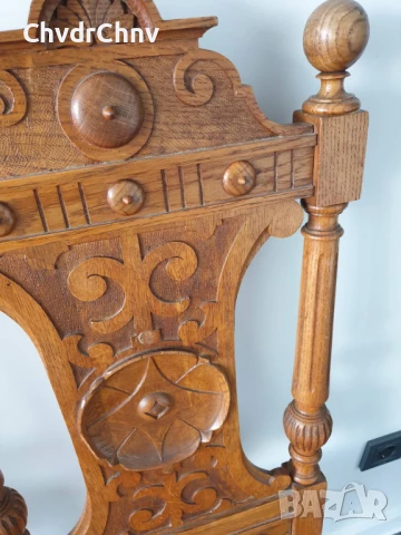 115см дърворезба/2бр чифт стари ретро дървени столове с релефни седалки, снимка 3 - Столове - 50727413