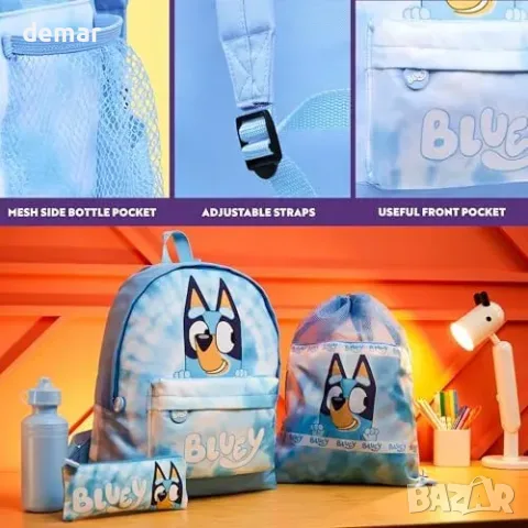 Комплект раница Bluey 4 части с бутилка и несесер, снимка 4 - Раници - 55776016