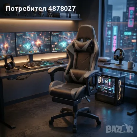 Геймърски стол с релакс механизъм, прибираща се поставка за крака и еко материал, снимка 9 - Столове - 56081508