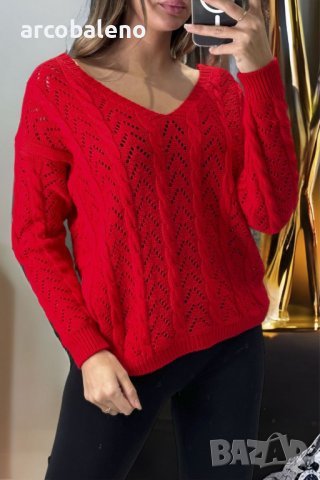 Дамски пуловер, кръстосан отзад с красива шарка, 5цвята - 023, снимка 4 - Блузи с дълъг ръкав и пуловери - 39855780
