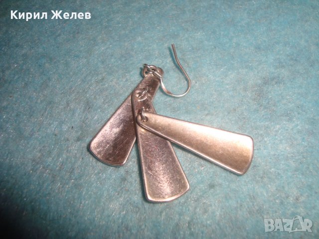 СРЕБЪРНА АРТ ДЕКО ОБЕЦА СРЕБРО 925 ВЕТРИЛООБРАЗНА с БЯЛА ПОЗЛАТА 25688, снимка 5 - Обеци - 35817797