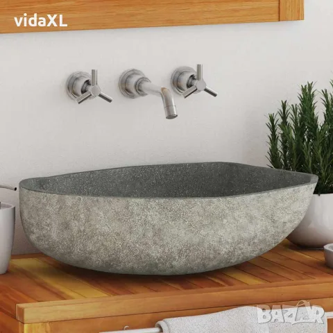 vidaXL Мивка от речен камък, овална, (45-53)x(34-41) см, снимка 2 - Мивки - 56146075