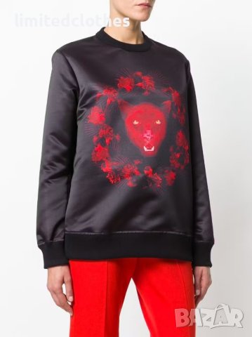 GIVENCHY Black Satin Panther Floral Print Дамска Сатенена Блуза тип Пуловер size 34